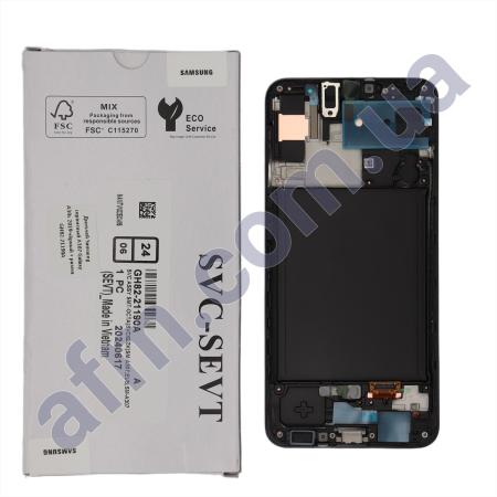 Дисплей Samsung сервісний A307 Galaxy A30s 2019 чорний + рамка GH82-21190A
