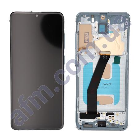Дисплей Samsung G980F Galaxy S20/ G981B TFT чёрный + рамка голубая