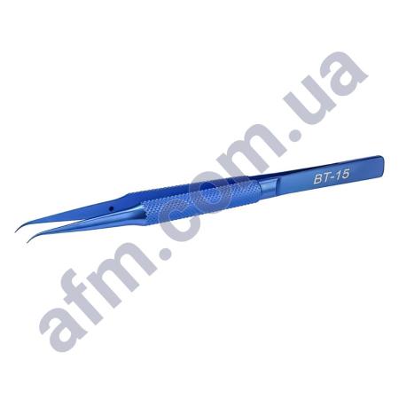 Пінцет в футляре титановый BT-15 вигнутий з рифлёными ручками