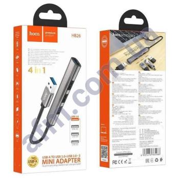 USB HUB Hoco HB26 USB (USB 3.0 + 2.0*3) сірий