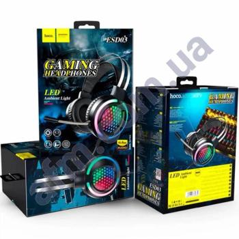 Навушники Hoco ESD03 игровые з мікрофоном LED 3.5 чорні