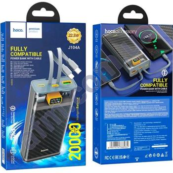 Зовнішній акумулятор (Power Bank) Hoco J104A + кабели iP/ Type-C (20000 mAh) сірий