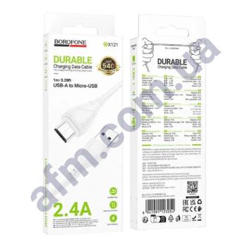 USB кабель Borofone BX121 Micro USB (1м) білий
