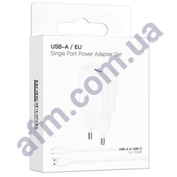 СЗУ блок Borofone BA110A (1USB/ 1/ 5A) + кабель Type-C білий