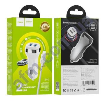 АЗП блок Hoco Z40 (2USB/ 2.4A) + кабель Micro USB білий