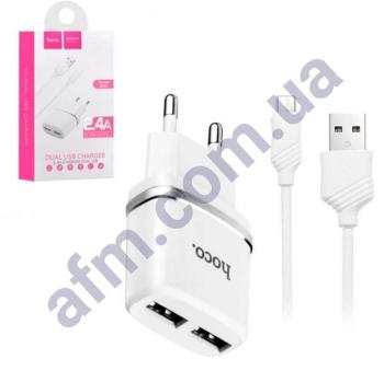 СЗУ блок Hoco C12 Smart (2USB/ 2.4A) + кабель Micro USB білий