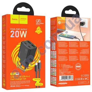 СЗУ блок Hoco N55 PD20W (2 USB/ 2 Type-C) + кабель Type-C - Type-C чорний