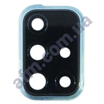 Скло камери Samsung A715 Galaxy A71 2020 чорне + блакитна рамка