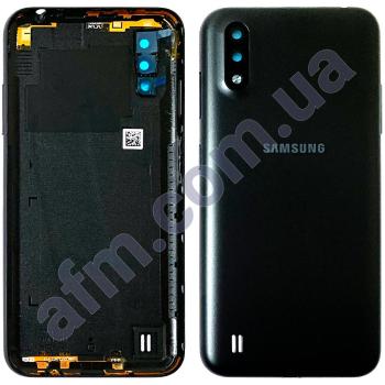 Задняя крышка Samsung A015F Galaxy A01 чёрная Black + стекло камеры