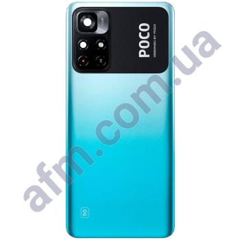 Задняя крышка Xiaomi Poco M4 Pro 5G голубая Cool Blue + стекло камеры